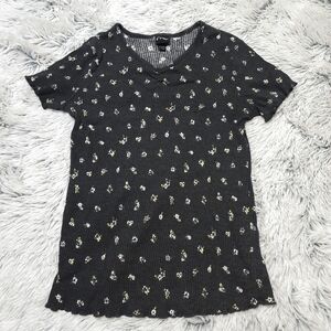 Art Class Dark Grey Floral Short Sleeve Ribbed Tee size XL (14-16)
